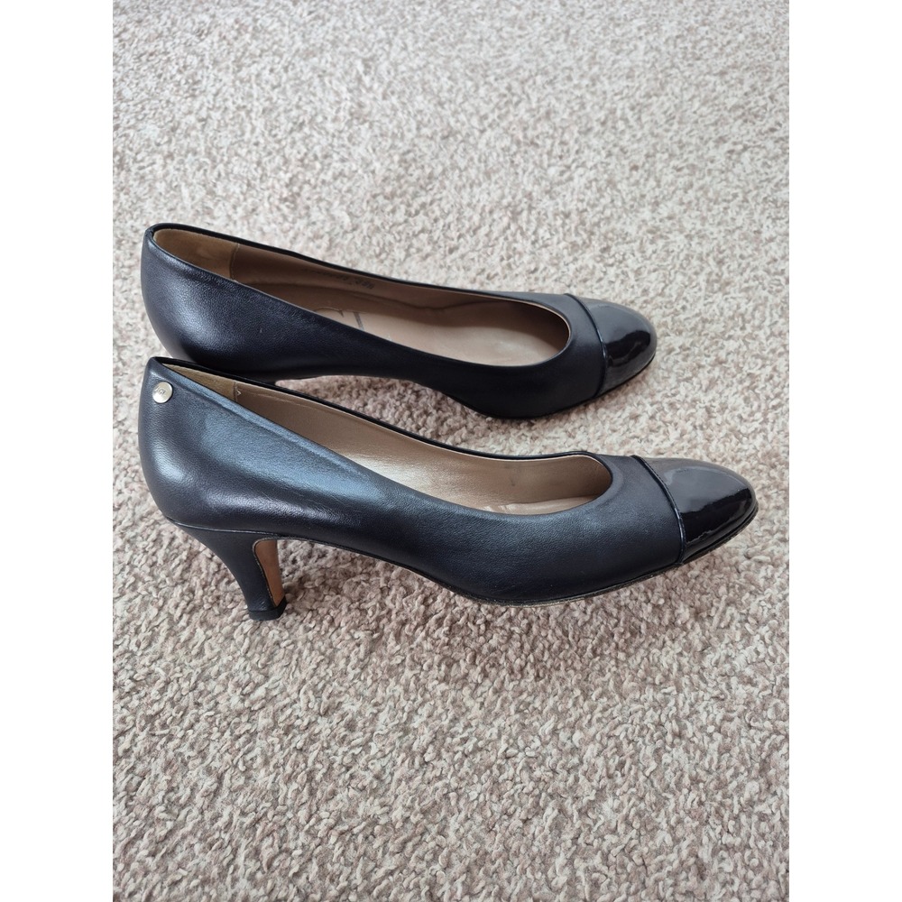 AGL Attilio Giusti Leombruni Black Leather Patent Cap Toe  Pumps Size‎ 9.5